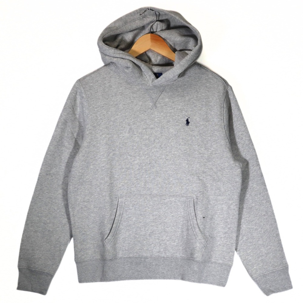 Polo Ralph Lauren Hoodie Boys L 14-16 Grey Pullover Fleece Pony Logo Casual